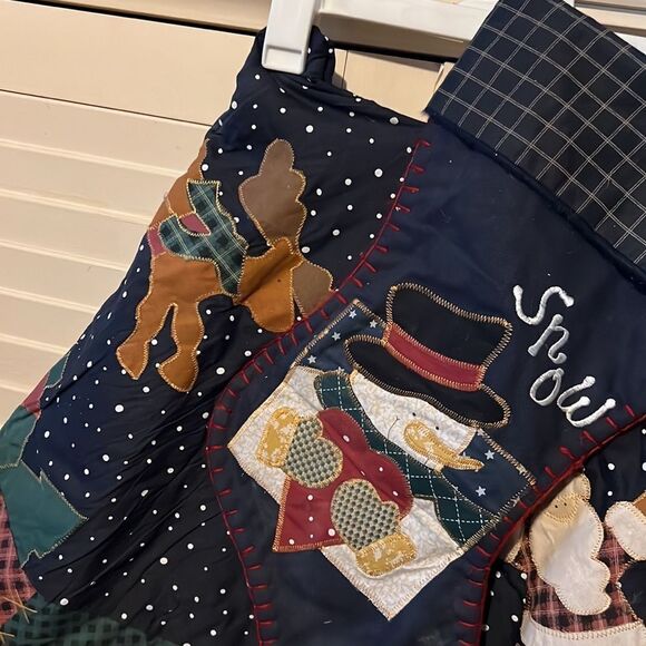 Polkadot snowman embroidered tree skirt with stockings, - Picture 3 of 4